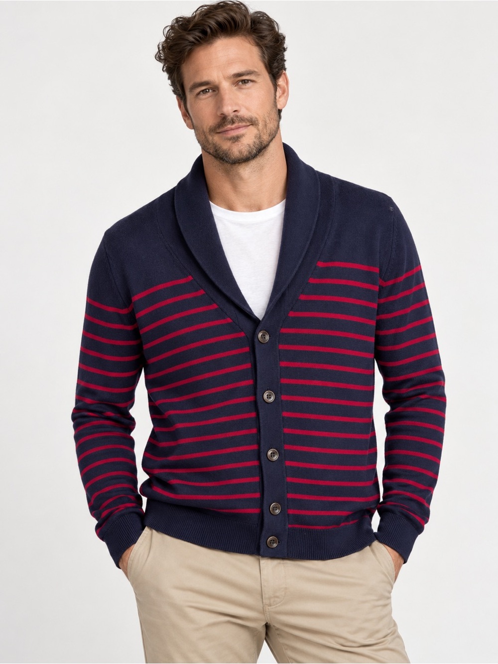 Brooks Brothers Extra-Fine Italian Merino Wool Striped Cardigan – Men’s Large